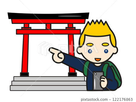 A young blonde foreign man visiting a shrine 122176863