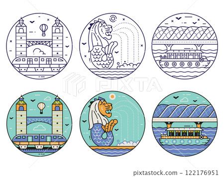 Singapore Landmarks and Symbols Line Icons Singapore Landmarks and Symbols Line Icons 122176951