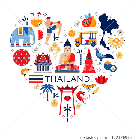I Love Thailand Travel Print with Thai Symbols 122176956