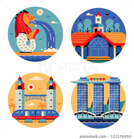 Singapore Travel Circle Icons in Flat Design Singapore Travel Circle Icons in Flat Design 122176959