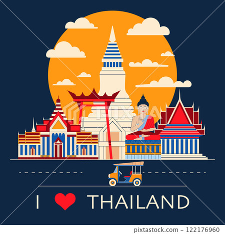 I Love Thailand Travel Print with Landmarks I Love Thailand Travel Print with Landmarks 122176960