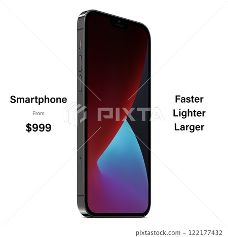 smartphone frameless grey color with colored screen saver isolated on white background. mockup of realistic and detailed new mobile phone with shadow. stock vector 3d isometric illustration 122177432