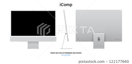 computer monitor silver color with black screen saver front, back and side view isolated on white background. realistic and detailed mockup of display for system unit. stock vector illustration computer monitor silver color with black screen saver front, back and side view isolated on white background. realistic and detailed mockup of display for system unit. stock vector illustration 122177660