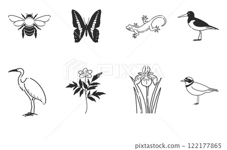 Simple icon set of spring creatures and flowers Simple icon set of spring creatures and flowers 122177865