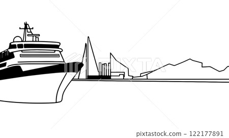 Single continuous one line art ocean travel vacation. Sea voyage holiday tropical island ship liner cruise journey concept design sketch outline drawing vector illustration Single continuous one line art ocean travel vacation. Sea voyage holiday tropical island ship liner cruise journey concept design sketch outline drawing vector illustration 122177891