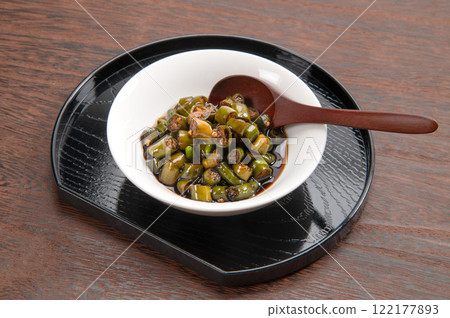 Homemade pickled green chili peppers in soy sauce 122177893