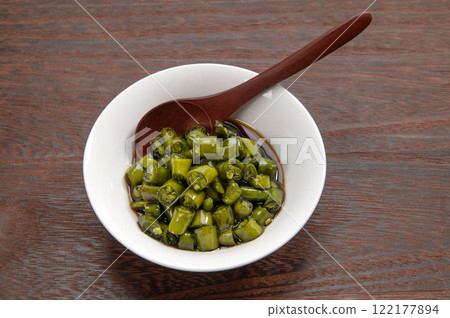 Homemade pickled green chili peppers in soy sauce 122177894
