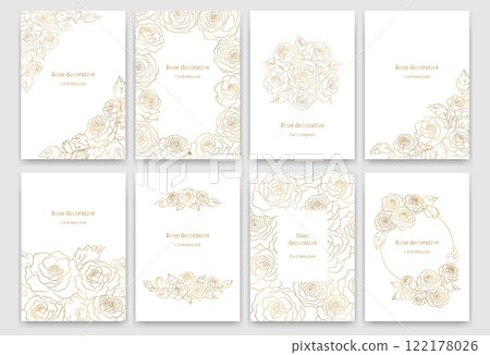 優雅的玫瑰裝飾卡模板集-粉紅色和白色，向量插圖 122178026