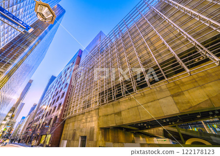 Tokyo cityscape in Japan, in front of Sukiyabashi intersection. View of Sony Park and other areas = January 18, 2025 122178123