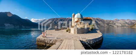Church of Our Lady of the Rocks near Perast in Montenegro. Boka Kotor bay, Europe.  122178182