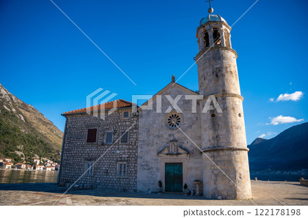 Saint George Island and Church of Our Lady of the Rocks near Perast in Montenegro. Boka Kotor bay, Europe. Saint George Island and Church of Our Lady of the Rocks near Perast in Montenegro. Boka Kotor bay, Europe. 122178198