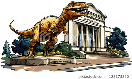 American museum of natural history in New York. Vector comic hand-drawn illustration of American museum of natural history American museum of natural history in New York. Vector comic hand-drawn illustration of American museum of natural history 122178220
