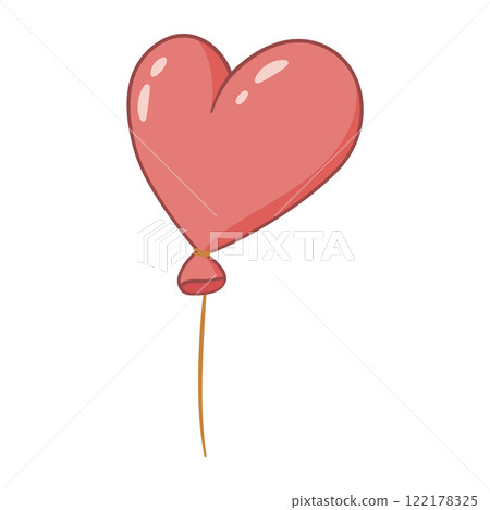 Heart shaped balloon doodle style. Hand drawn Trendy flat style cartoon isolated Heart shaped balloon doodle style. Hand drawn Trendy flat style cartoon isolated 122178325