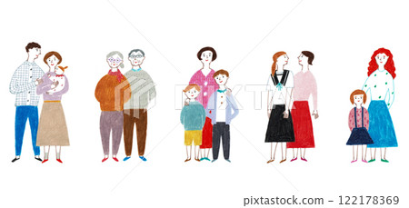 Hand-drawn illustration set of families of various generations 122178369