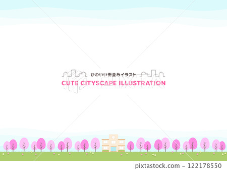 櫻花樹和學校排列的充滿自然氣息的框架插圖素材 櫻花樹和學校排列的充滿自然氣息的框架插圖素材 122178550