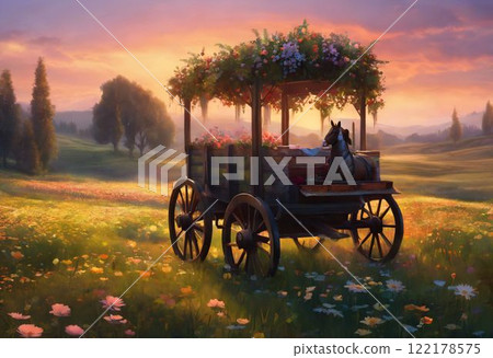 rural landscape with a wheelchair in the field 122178575