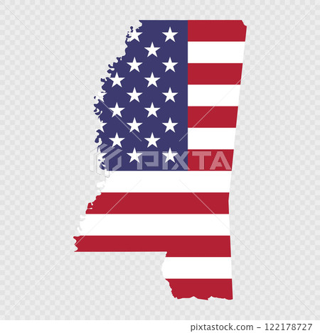 Mississippi state map with American national flag. 122178727