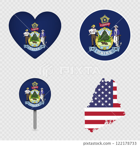 Maine State Flag Icons Pack. Vector illustration. 122178733