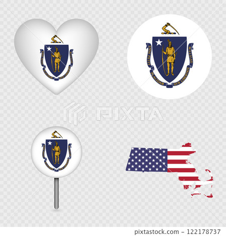 Massachusetts State Flag Icons Pack. Vector illustration. Massachusetts State Flag Icons Pack. Vector illustration. 122178737
