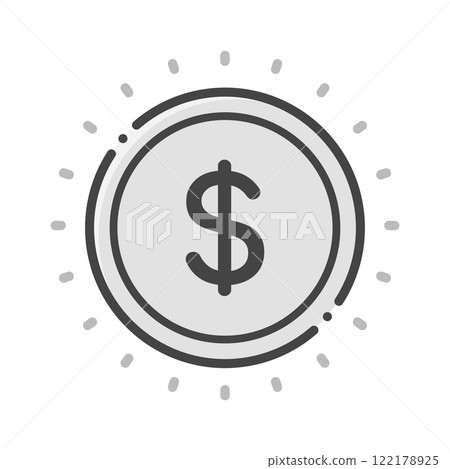 閃亮的美元硬幣線圖示 — 美國、加拿大等的貨幣圖像，帶有貨幣符號 122178925