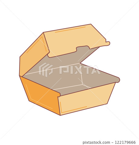 Eco packaging in flat design. Empty cardboard lunch box, paper food container. Vector illustration isolated. 122179666