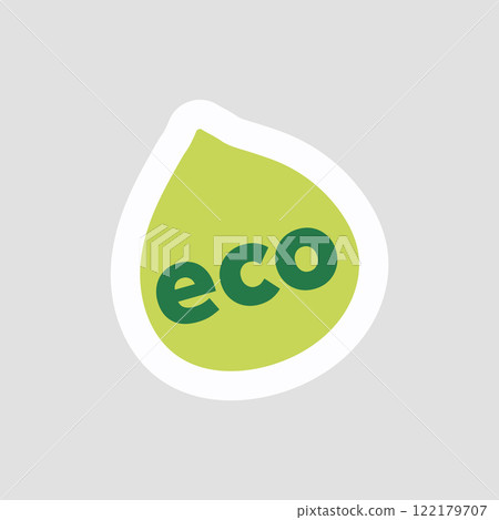 Eco friendly sticker in flat design. Ecological badge with green drop shape. Vector illustration isolated. Eco friendly sticker in flat design. Ecological badge with green drop shape. Vector illustration isolated. 122179707