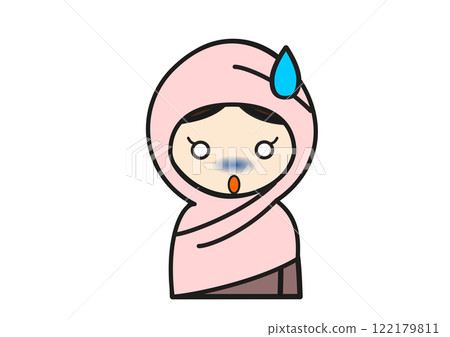 Muslim woman in hijab turns blue Muslim woman in hijab turns blue 122179811