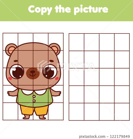Copy picture by grid. Educational game for children and kids. Animals theme, cute bear Copy picture by grid. Educational game for children and kids. Animals theme, cute bear 122179849