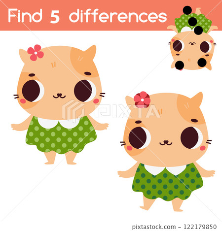 Find the differences educational children game. Kids activity with cartoon cat Find the differences educational children game. Kids activity with cartoon cat 122179850