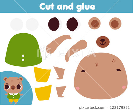 creative children educational game. Paper cut and paste activity. Make a cute bear animal with glue and scissors creative children educational game. Paper cut and paste activity. Make a cute bear animal with glue and scissors 122179851