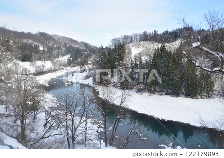 JR東日本飯山線從森宮之原站到西大瀧站的風景（2022年12月） 122179893