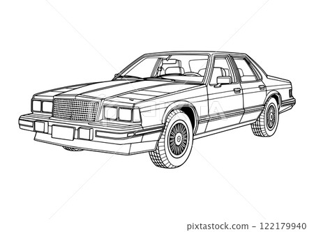 Abstract retro sports car in black and white ink drawing style, adult coloring book 122179940