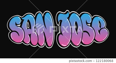 San Jose - single word, letters graffiti style. Vector hand drawn logo. Funny cool trippy word Costa Rica, fashion, graffiti style print t-shirt, poster concept 122180068