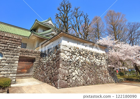 [Toyama Prefecture] Toyama City Sato Memorial Museum on a clear day and cherry blossoms in full bloom 122180090