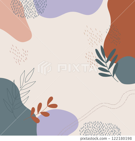 Vector illustration. Composition in an abstract style with smooth lines and shapes. Made in pastel shades with the use of contour leaves. 122180198