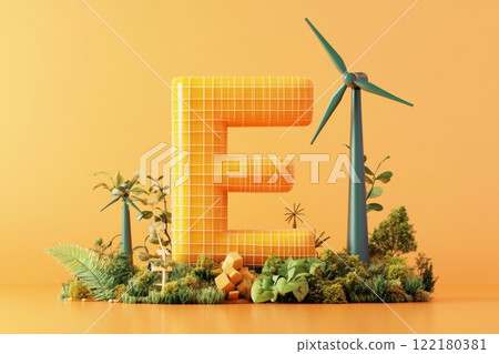 The letter E is made out of a large building and a windmill 122180381