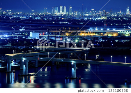 Night view of the buildings of Yokkaichi City, Inaba Port Line and Nagoya Station Night view of the buildings of Yokkaichi City, Inaba Port Line and Nagoya Station 122180568