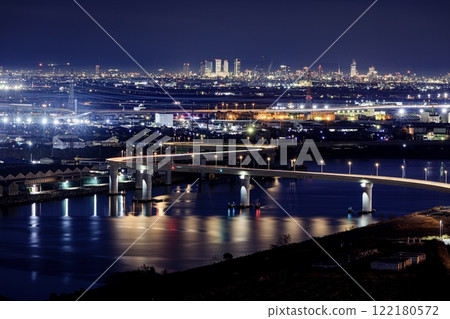 Night view of the buildings of Yokkaichi City, Inaba Port Line and Nagoya Station Night view of the buildings of Yokkaichi City, Inaba Port Line and Nagoya Station 122180572