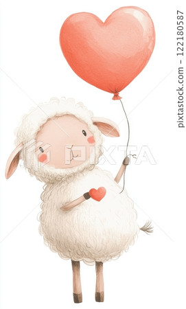 Adorable Sheep with Heart Balloon 122180587