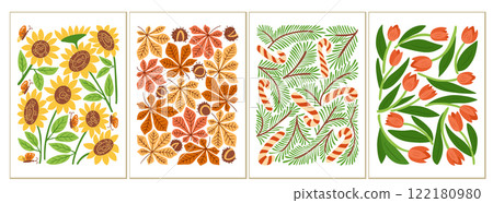 Four seasonal floral poster set 122180980