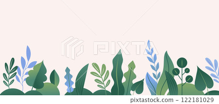 Botanical illustration, background in flat style with copy space for text -banner with plants and Botanical illustration, background in flat style with copy space for text -banner with plants and 122181029