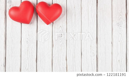 red hearts on wooden background 122181191