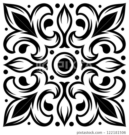Portuguese ceramic tile pattern. Mediterranean traditional ornament. Italian or spanish majolica. Portuguese ceramic tile pattern. Mediterranean traditional ornament. Italian or spanish majolica. 122181506