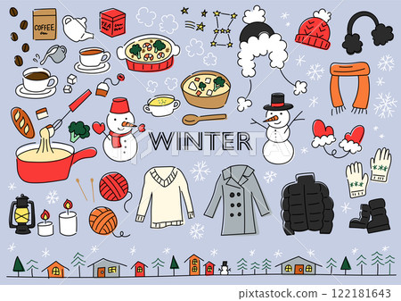 Hand-drawn illustration set of winter items 122181643
