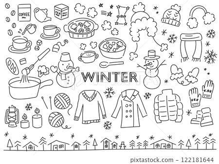Hand-drawn illustration set of winter items 122181644