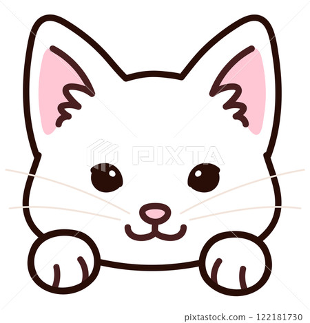 Simple and cute white cat illustration with front paws and main lines Simple and cute white cat illustration with front paws and main lines 122181730