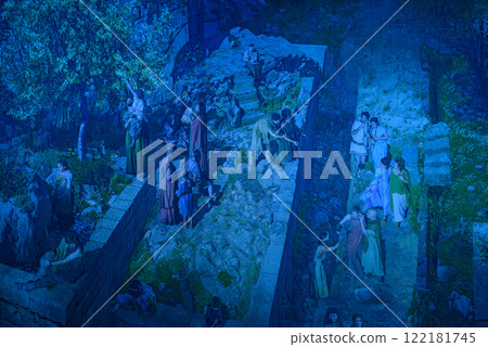 Panorama image composition showing the ancient city of Pergamon on the west coast of Asia Minor, by artist Yadegar Asisi in Berlin, Germany 122181745