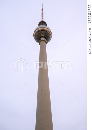 Berliner Fernsehturm, Berlin TV tower, tallest structure in Germany and iconic landmark on Alexanderplatz in Berlin, Germany 122181765