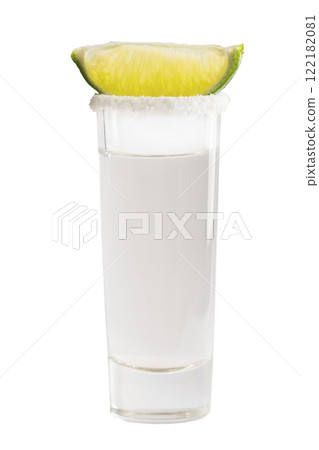 Shot of tequila with lime 122182081