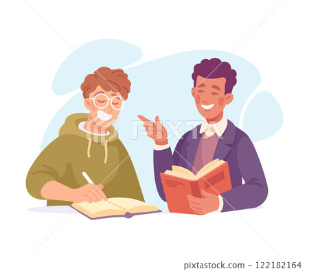 Man Student Character with Book Learn Lesson Vector Illustration 122182164